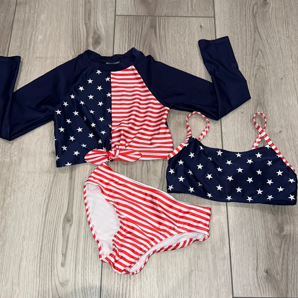 3 Piece American Flag Swimsuit